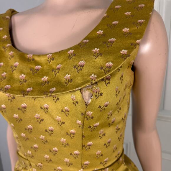 Vintage 60s Mr Mort Women's Dress Brocade Floral Cotton Pockets Party N3 - Picture 3 of 11